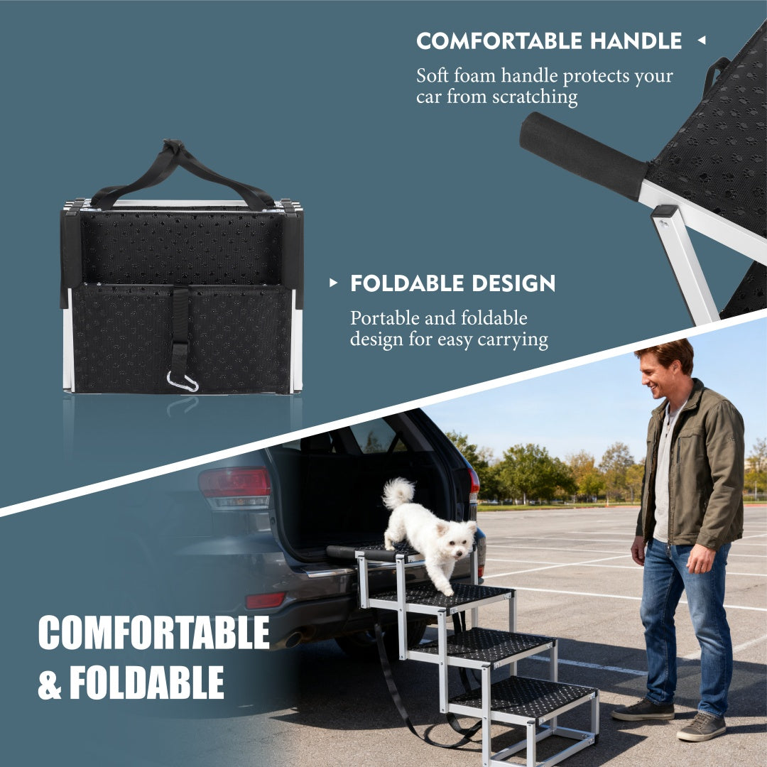 Foldable Dog Ramp For Cars, SUVs, Trucks, Portable Pet Dog Stairs For Large Dogs With Non-Slip Surface Reinforced Design