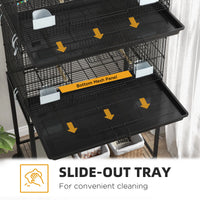 65" Birdcage for Canaries, Lovebirds Finches, Budgie Cage with Wheels, Black