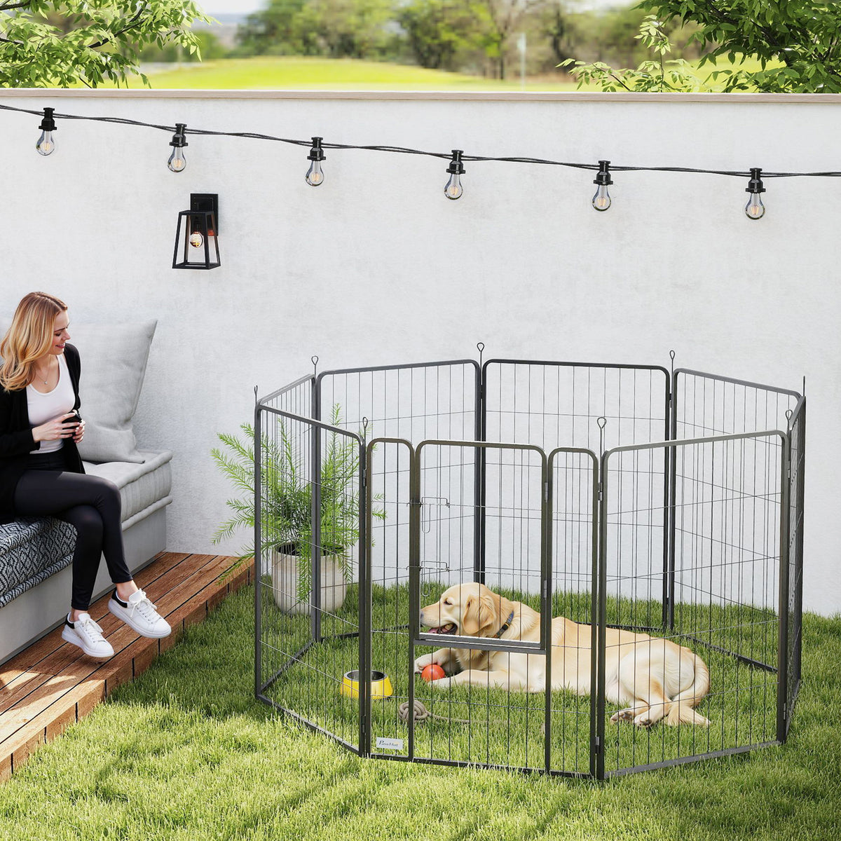 39 Inch Exercise Pen, Heavy Duty Dog Playpen, 8 Panel Metal Pet Fence for Medium and Large Dogs, Black