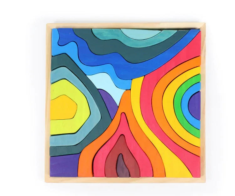 Large STAINED Four Elements Wooden Stacking Puzzles Building Blocks - BIG FRENCHIES