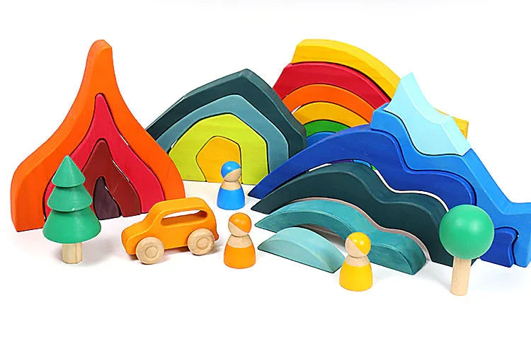 Large STAINED Four Elements Wooden Stacking Puzzles Building Blocks - BIG FRENCHIES