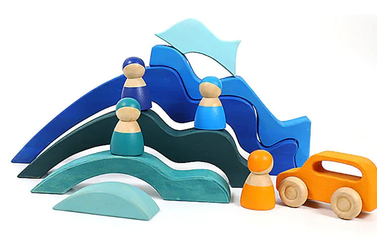 Large STAINED Four Elements Wooden Stacking Puzzles Building Blocks - BIG FRENCHIES