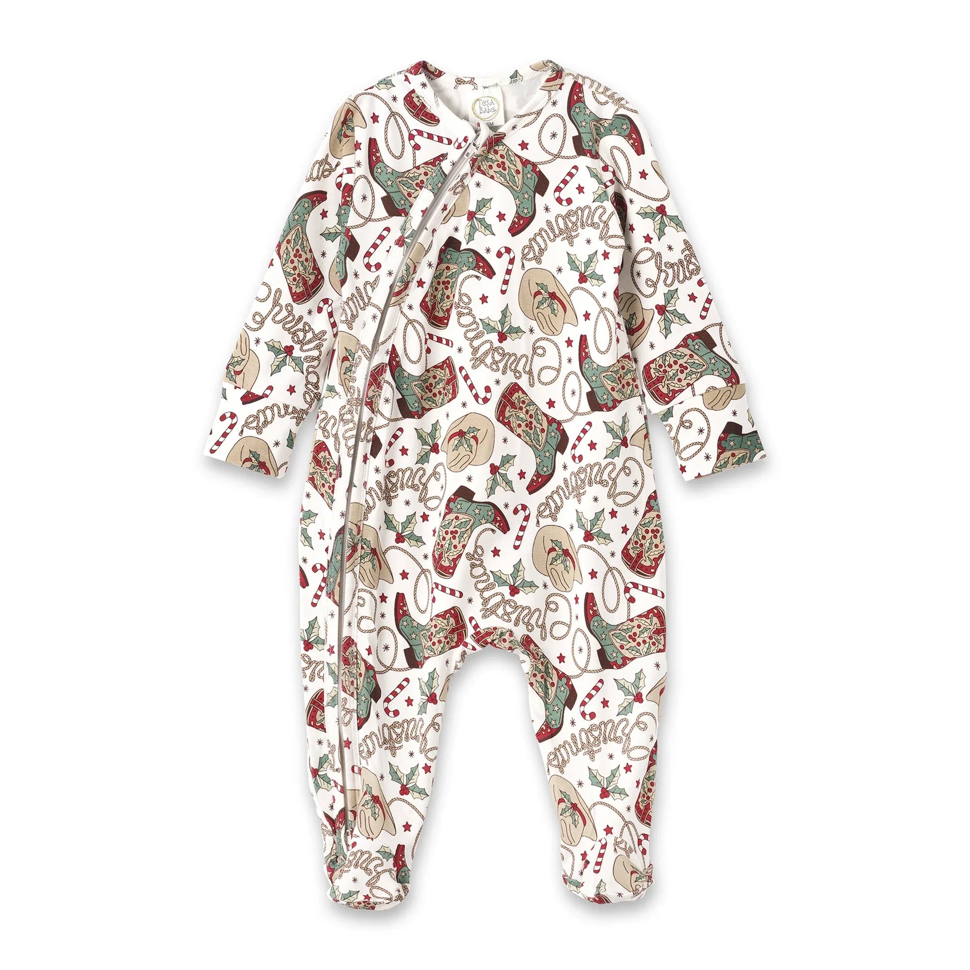 Western Christmas Baby Bamboo Zipper Romper - Cowboy Holiday - BIG FRENCHIES
