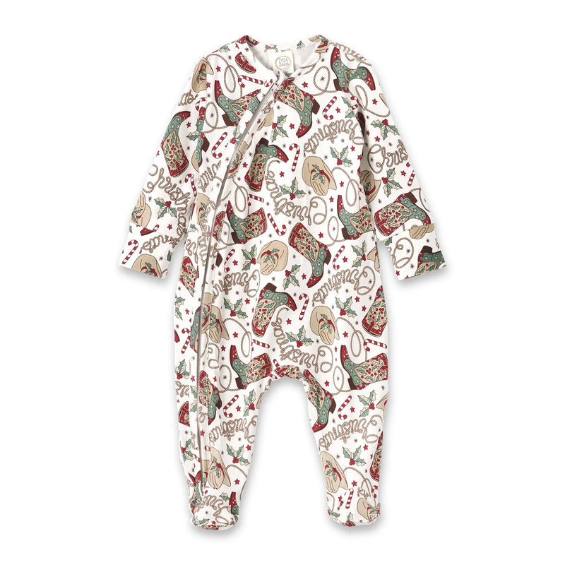 Western Christmas Baby Bamboo Zipper Romper - Cowboy Holiday - BIG FRENCHIES
