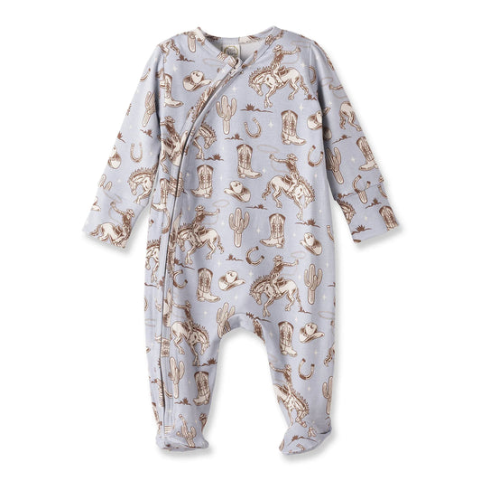Wild Wrangler/Blue Western Baby Boy Bamboo Zipper Romper - BIG FRENCHIES