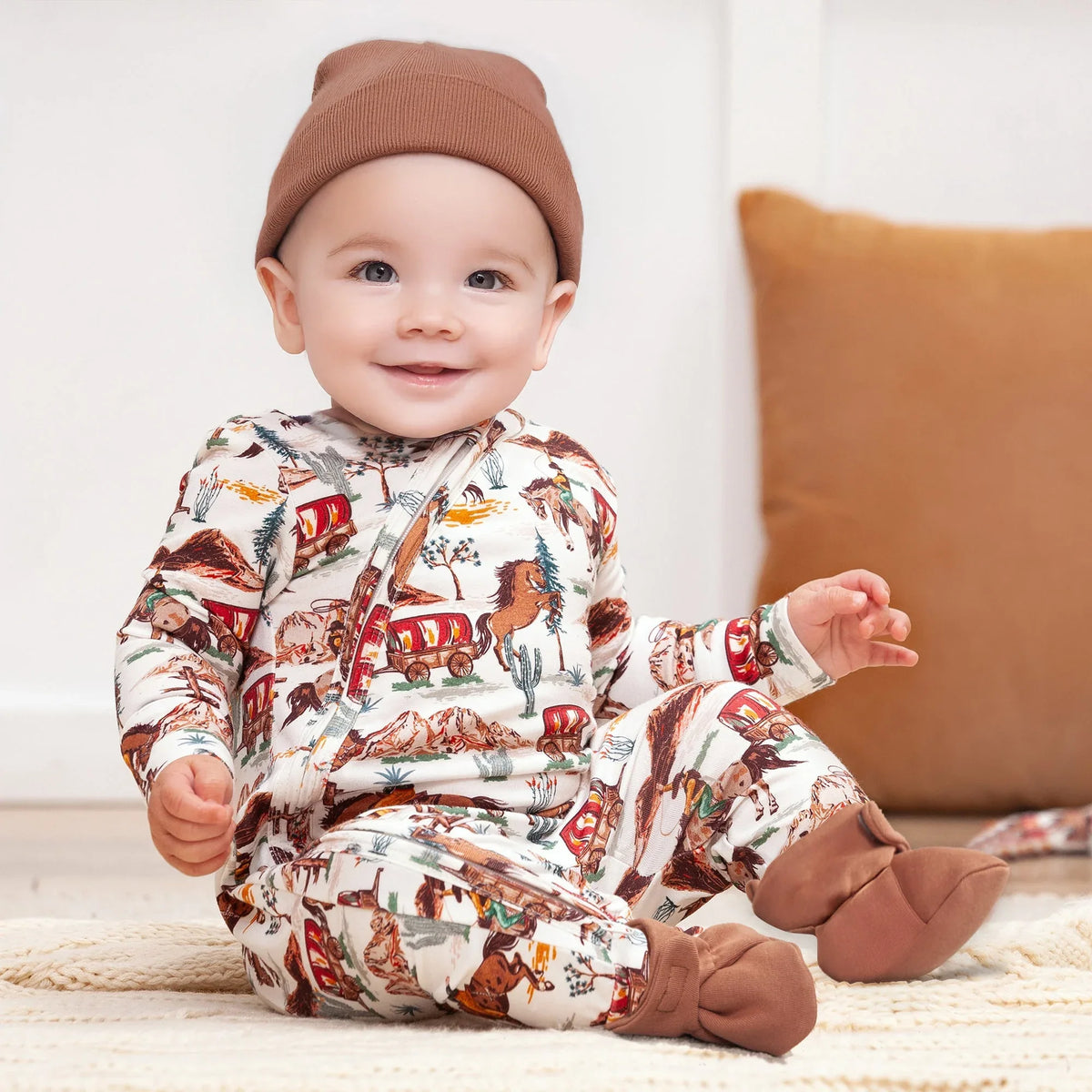 Cowboy Western Spirit Baby Boy Bamboo Zipper Romper - BIG FRENCHIES