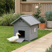 Duck Coop, Wooden Duck House With Openable Roof & Double Doors, Light Gray