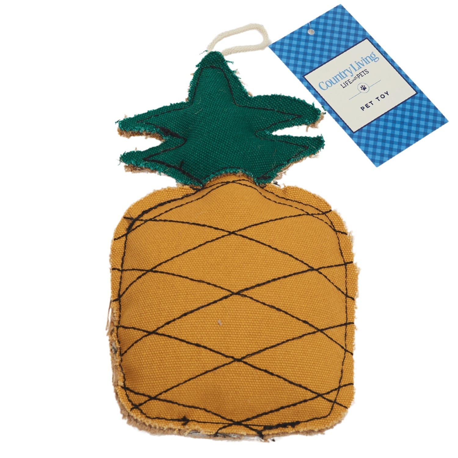 Country Living Canvas & Jute Pineapple-Shaped Dog Chew Toy – Durable, Safe and Non-Toxic - BIG FRENCHIES