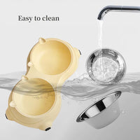 Anti Slip Base Double Cat Food Bowl, Gray Stainless Steel Food And Water Bowl, Easy To Clean And Detachable Design, Cat 