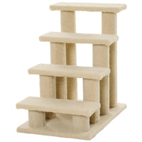 4-Step Multi-Level Carpeted Cat Scratching Post Pet Stairs, Cream White