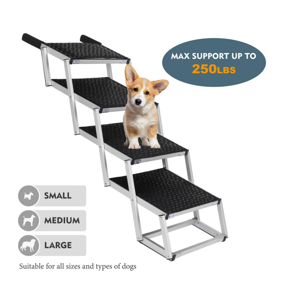 Foldable Dog Ramp For Cars, SUVs, Trucks, Portable Pet Dog Stairs For Large Dogs With Non-Slip Surface & Reinforced Desi