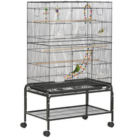 52" Bird Cage with Rolling Stand, Toys, for Budgies Canaries Black