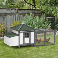 77" Wooden Chicken Coop with Nesting Box, Cute Outdoor Hen House with Removable Tray, Ramp Run, for Garden Backyard, Gra