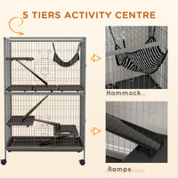 50" H Rolling Small Animal Cage with Hammock, Ferret Cage, Chinchilla Cage, Pet Habitat with 4 Doors, Removable Tray