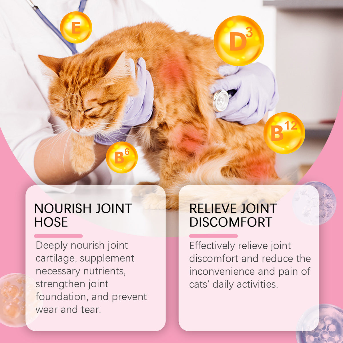 Cat Joint Health Support Tablets, Glucosamine Joint Supplement For All Breeds & Sizes Cats, 80 Count Joint Care Chewable