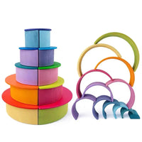 12-Piece Large Wooden Rainbow Stacking Blocks – Pastel / Macaron Colors - BIG FRENCHIES