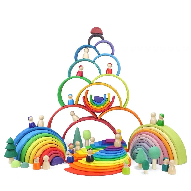 12-Piece Large Wooden Rainbow Stacking Blocks – Primary Colors | Pine or Linden Wood Options - BIG FRENCHIES