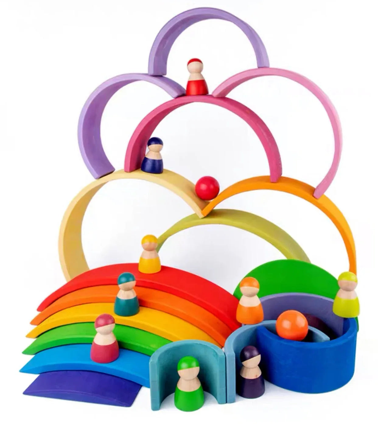 12-Piece Rainbow Wooden Peg Dolls – Primary Color - BIG FRENCHIES
