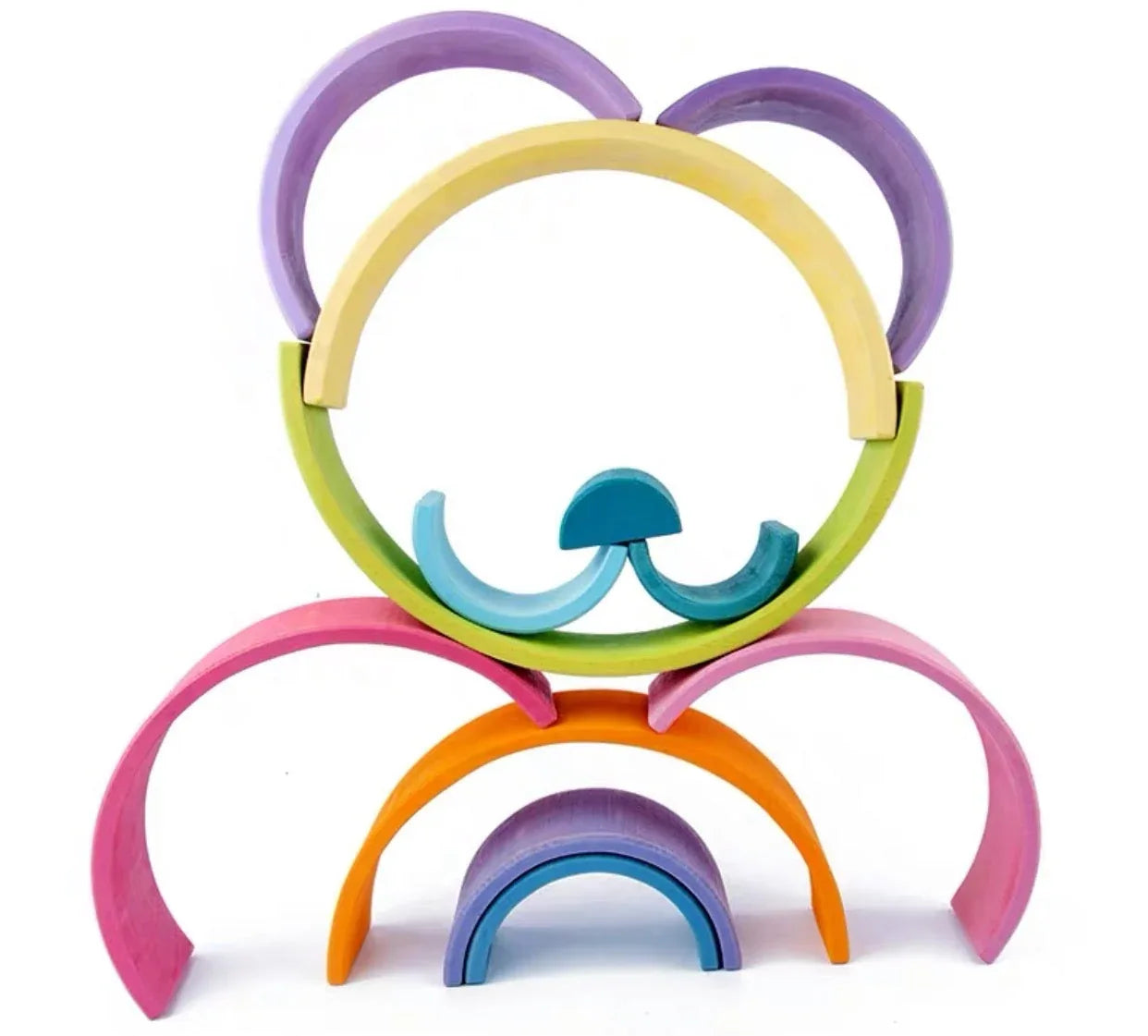 12-Piece Large Wooden Rainbow Stacking Blocks – Pastel / Macaron Colors - BIG FRENCHIES