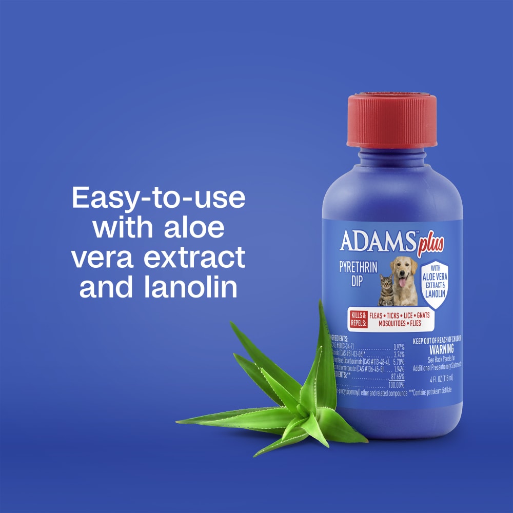 Adams Plus Pyrethrin Dip for Dogs Cats Puppies Kittens 4 oz.