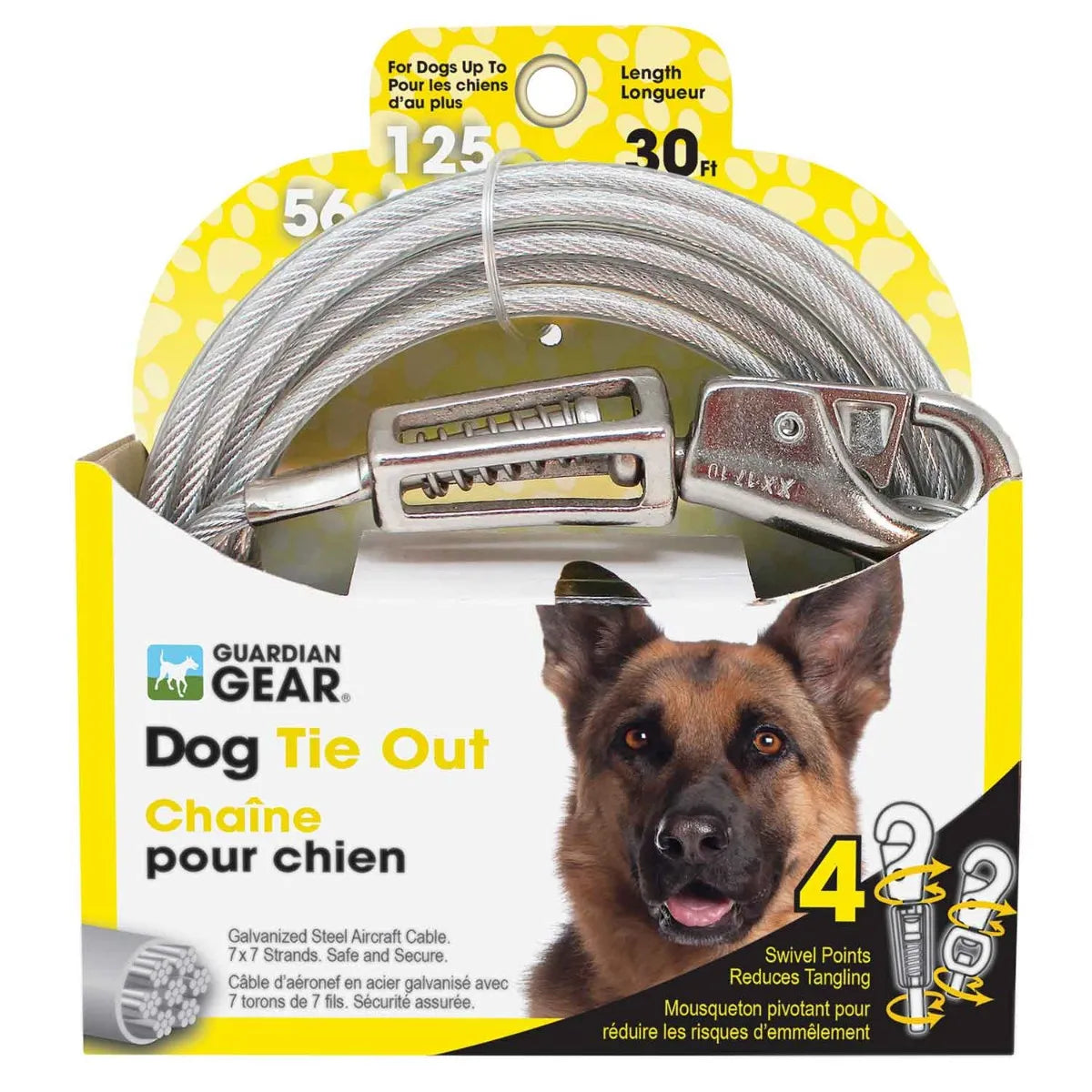 Boss Pet Edge Tie-Out Cable XL Dogs Up to 125lb 30ft Twin Swivel Spring