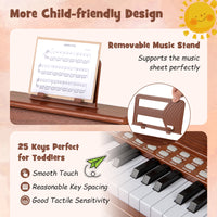 25 Keys Kids Piano Keyboard with Stool Mini Digital Piano Wooden Toy with Adjustable Speed and Volume