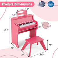 25 Keys Kids Piano Keyboard with Stool Mini Digital Piano Wooden Toy with Adjustable Speed and Volume