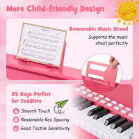 25 Keys Kids Piano Keyboard with Stool Mini Digital Piano Wooden Toy with Adjustable Speed and Volume