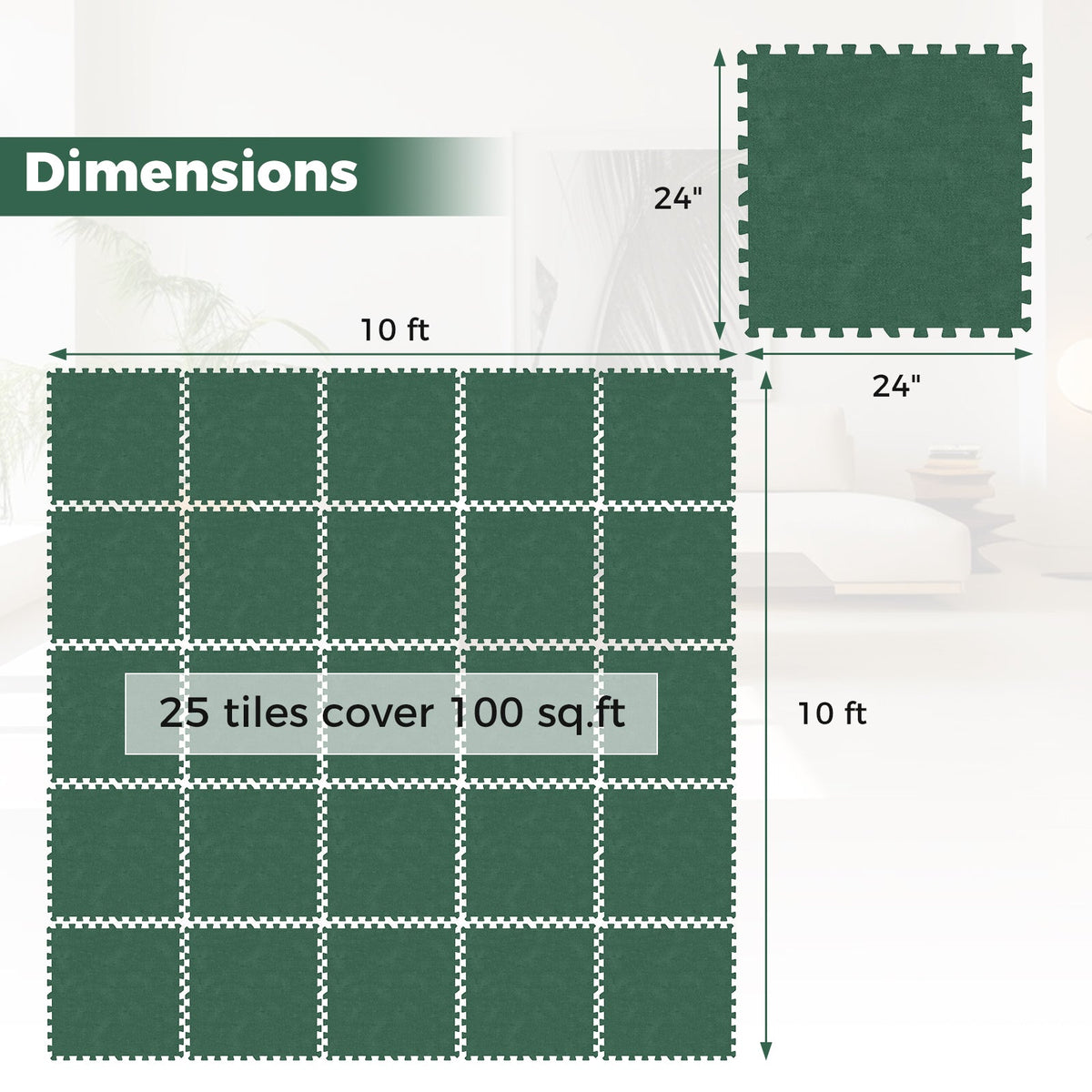 25 Pack-100 Sq.Ft. Foam Floor Tiles Interlocking Carpet Tiles with Edge Borders