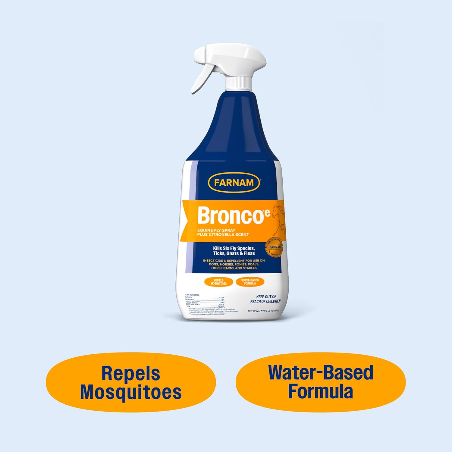 Farnam Bronco Equine Fly Spray Plus Citronella Repellent for Horses & Dogs 32 oz.