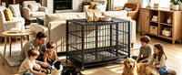 Heavy Duty Dog Crate , Mobile Pet Kennel with Lockable Wheels & Rotary Twist-Latch, Indoor Outdoor Metal Cage with Perfo