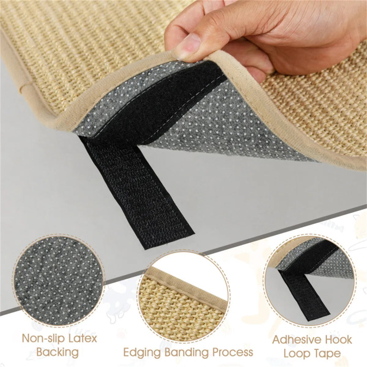 24 x 16 Inch Natural 6-Piece Cat Scratching Mats, Sisal Material Anti-Slip Latex Backing Furniture Protector