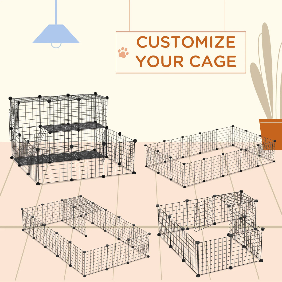 Small Animal Cage Rabbit Cage with Door, Guinea Pig Playpen, Small Animal Fence for Bunny, Chinchilla, Freret, Chinchill