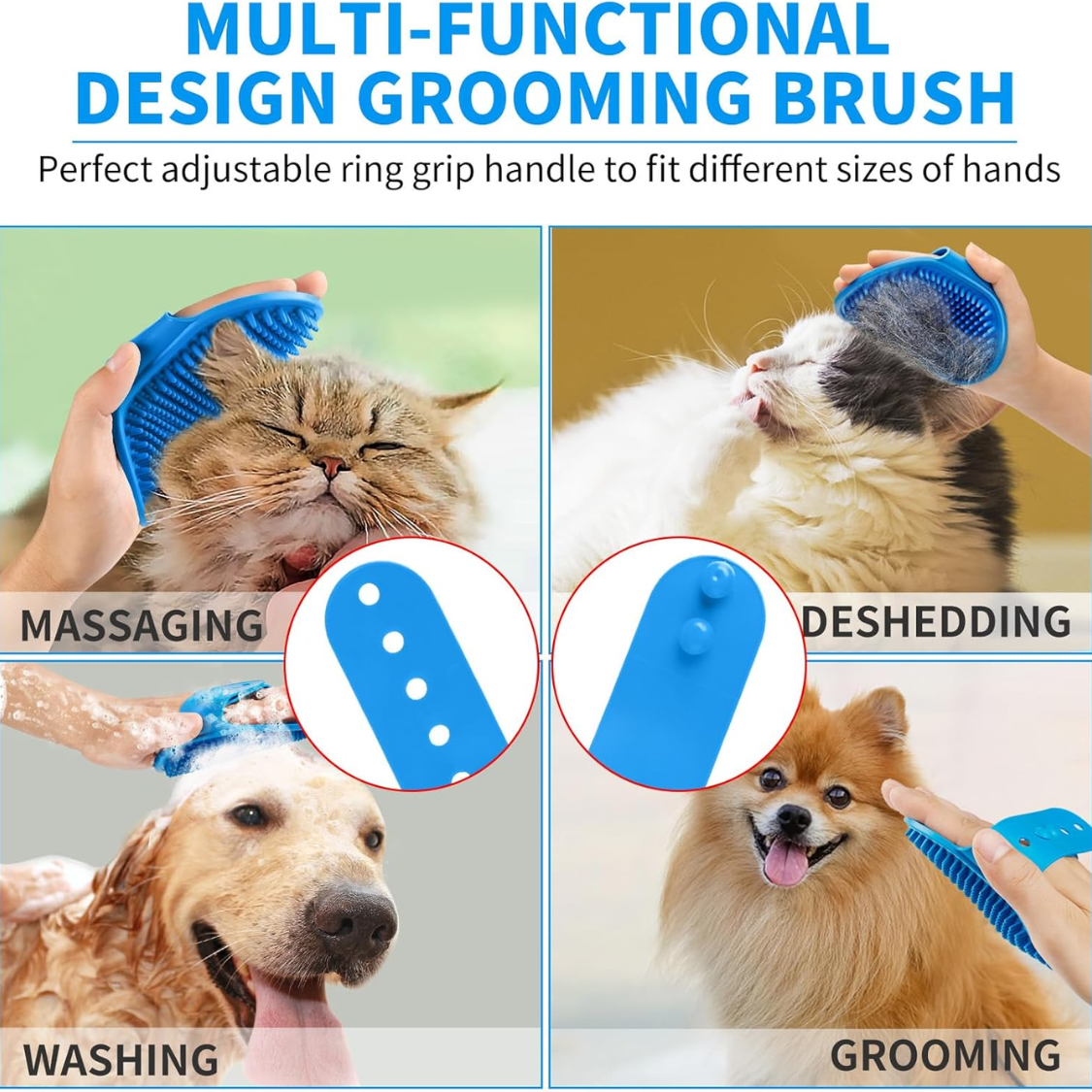 6PCS Dog Bath Brush Dog Toothbrush Adjustable Handle Shampoo Brush Scrubber For Short Long Haired Dogs Cats Effectively 