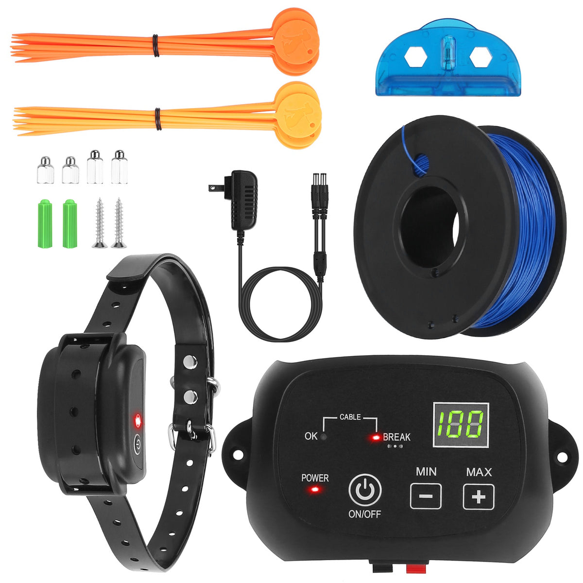 1Set Dog Fence System Pet Containment System With One Hundred Adjustable Levels IPX7 Waterproof Rechargeable Receiver Un
