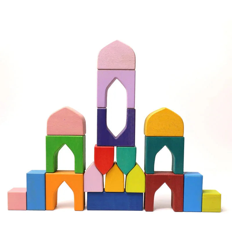 54 Pcs STAINED Arabian 1001 Nights Inspired Wooden Building Blocks Set with Tray - BIG FRENCHIES