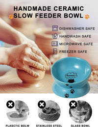 Elevated Cat Food Bowl, Ceramic Raised Cat Bowl, Tilt Angle Protect Cat'S Spine, anti Vomiting Cat Dish, Backflow Prevention, Lake Blue - BIG FRENCHIES