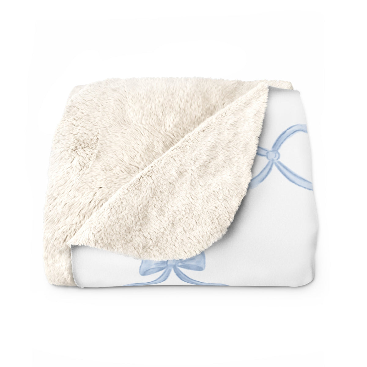 Three Bees Trellis Bow Cozy Sherpa Fleece Blanket - Blue - BIG FRENCHIES