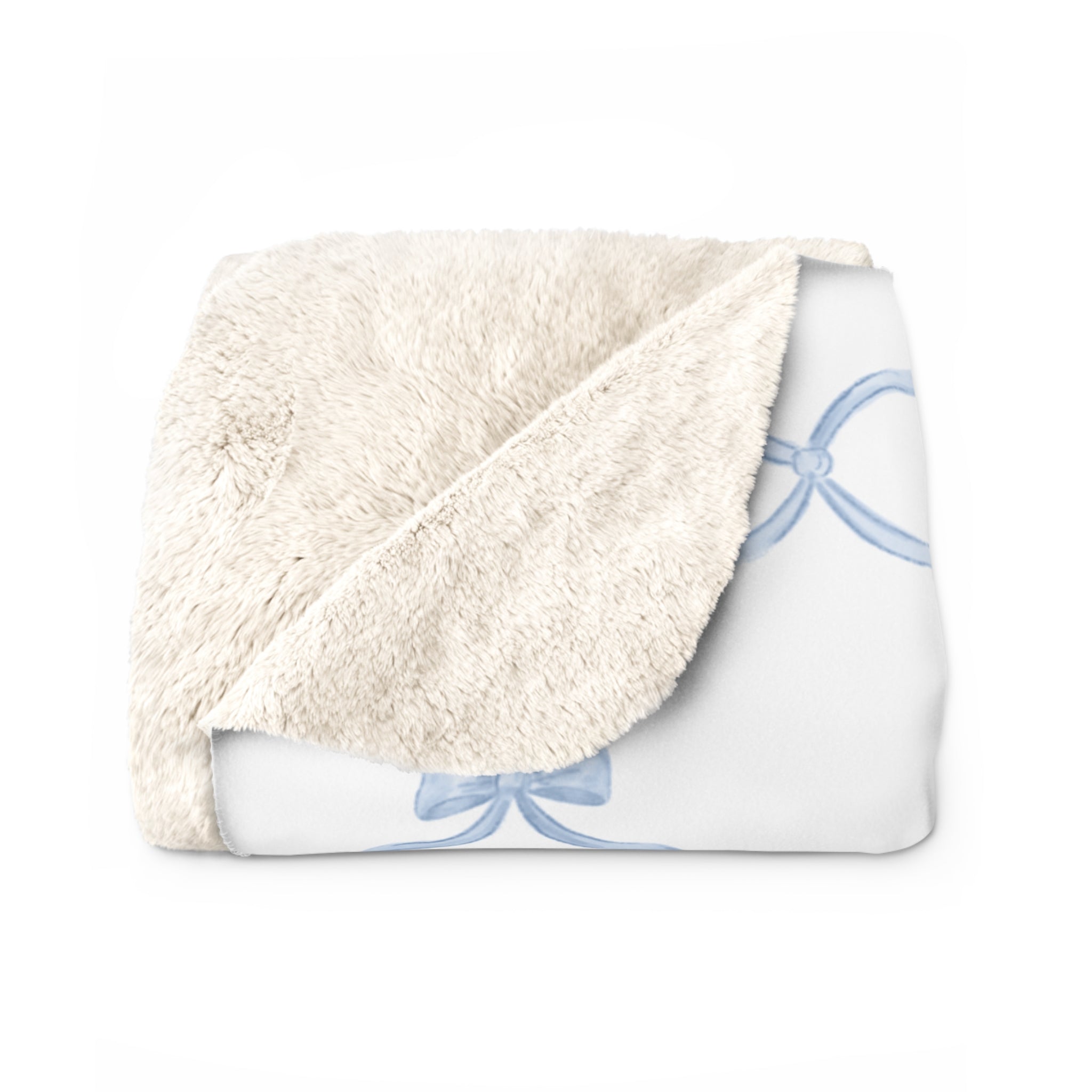 Three Bees Trellis Bow Cozy Sherpa Fleece Blanket - Blue - BIG FRENCHIES