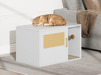 Cat Litter Box Cabinet Multifunctional White Modern Cat House Washroom End Table For Bedroom Living Room