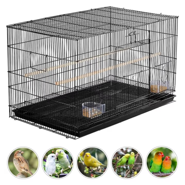 30.5inch Metal Cage With Wood Perches For Small Birds, Black