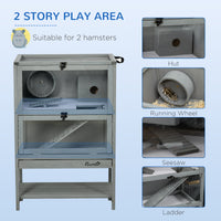Wooden Hamster Cage with Storage Shelf, Large Rat Mouse Habitat Including Seesaw, Small Animal Cage with Sliding Tray, W