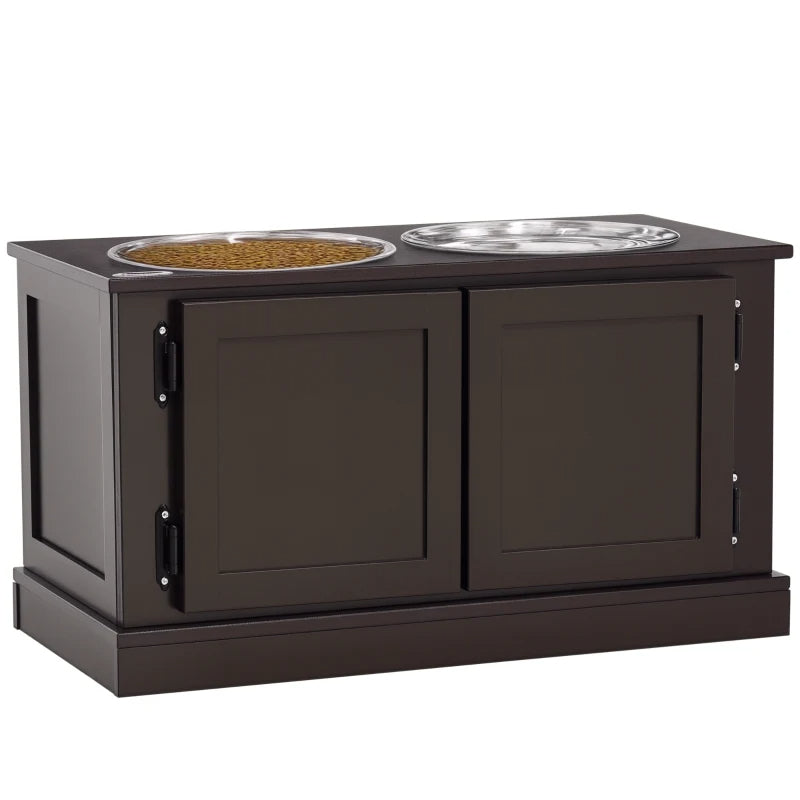 Elevated Dog Bowls With Storage, Two Stainless Steel Bowls For Large Dogs, Coffee