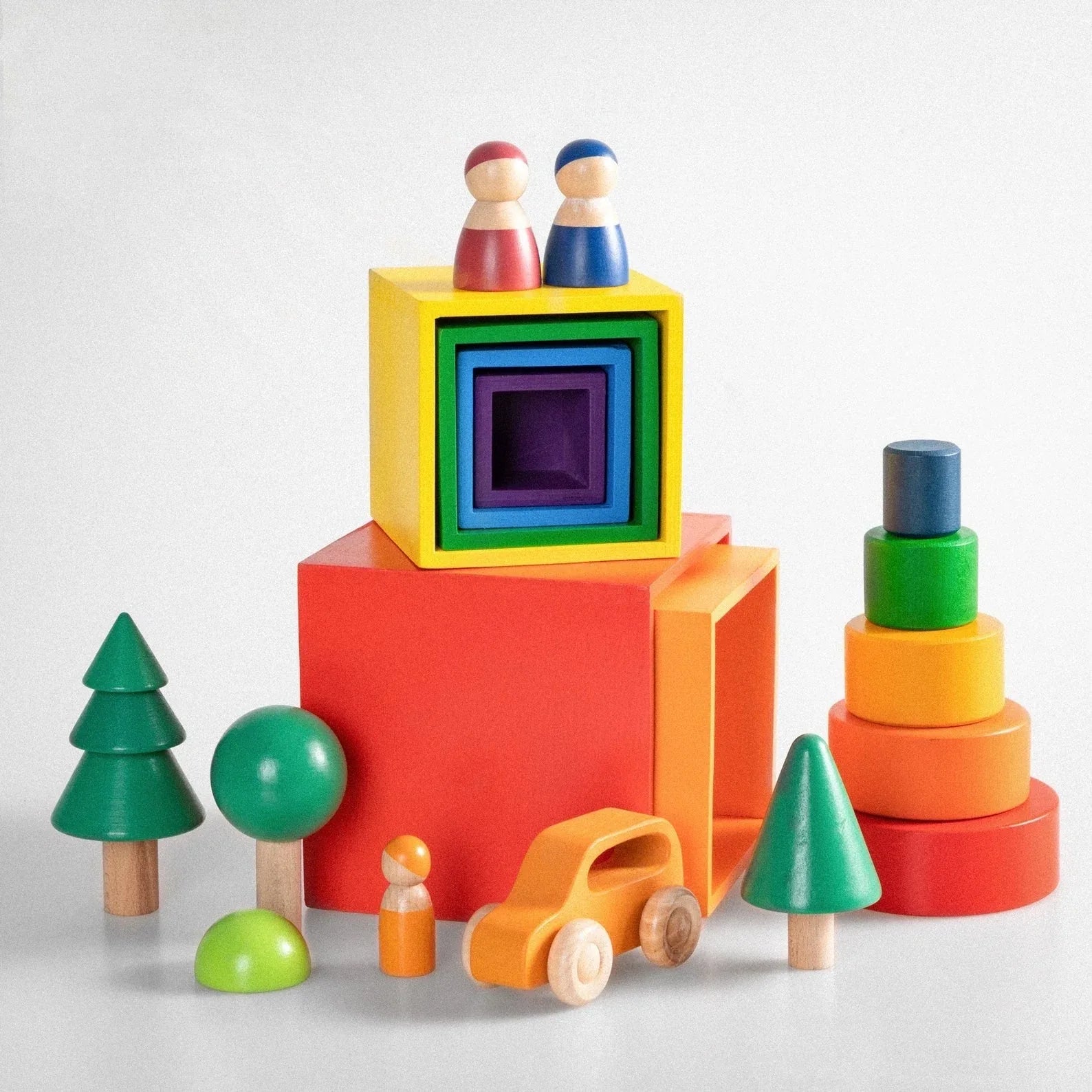 6-Piece Primary Color Rainbow Wooden Nesting Box Set - BIG FRENCHIES