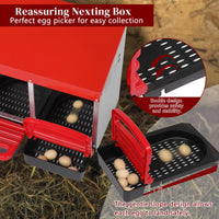 3 Compartment Roll Out Chicken Nesting Box with Plastic Basket, Egg Nest Box Chicken Laying Box Hens Chicken Coop Box, R