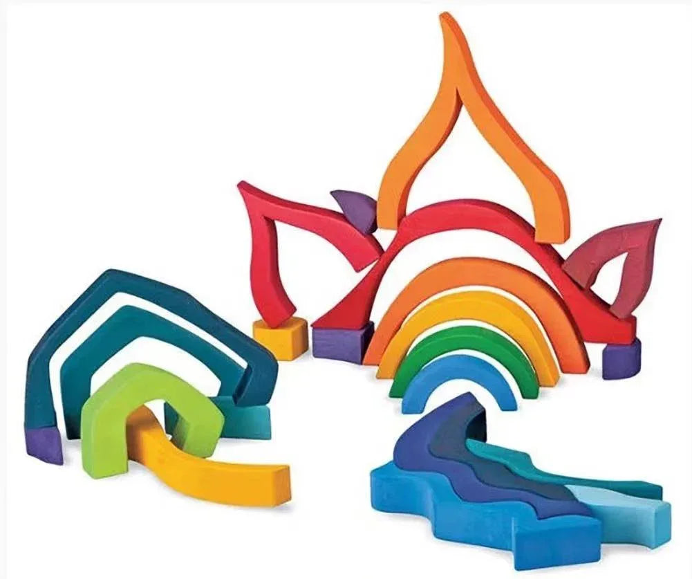 Large STAINED Four Elements Wooden Stacking Puzzles Building Blocks - BIG FRENCHIES