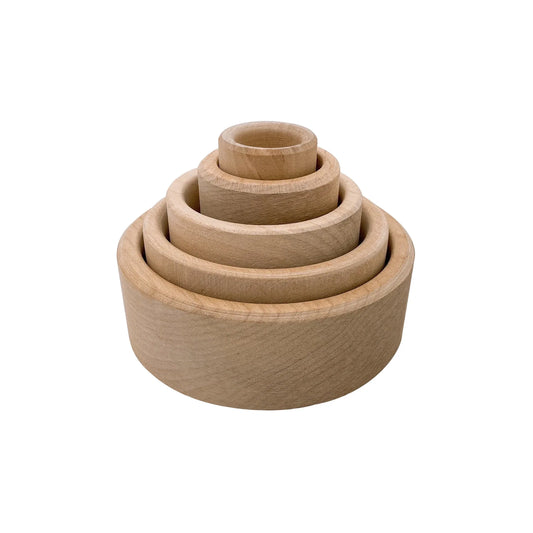 5 Pcs Natural Wooden Stacking & Nesting Cup Bowl Set - BIG FRENCHIES