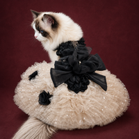 Luxury Black & Champagne Dog Wedding Dress Detachable Train Pet Bridal Gown Sequined Floral Formal Dress for Weddings Photoshoots & Special Events