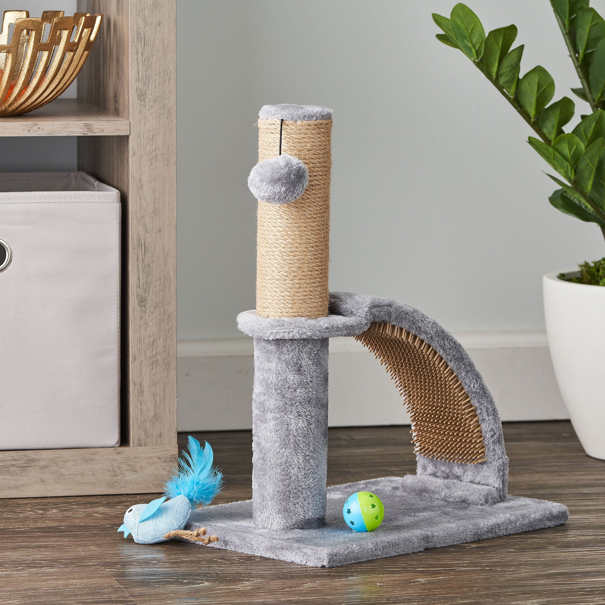 Upgrade your kitty's playtime with our 17" Deluxe Jute Cat Scratching Post & Arch Grooming Massager in stylish gray! 🐾✨ Perfect for happy paws and a healthy coat! - BIG FRENCHIES