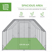 Large Chicken Coop Metal Chicken Run with Waterproof and Anti-UV Cover, Flat Shaped Walk in Fence Cage Hen House for Out